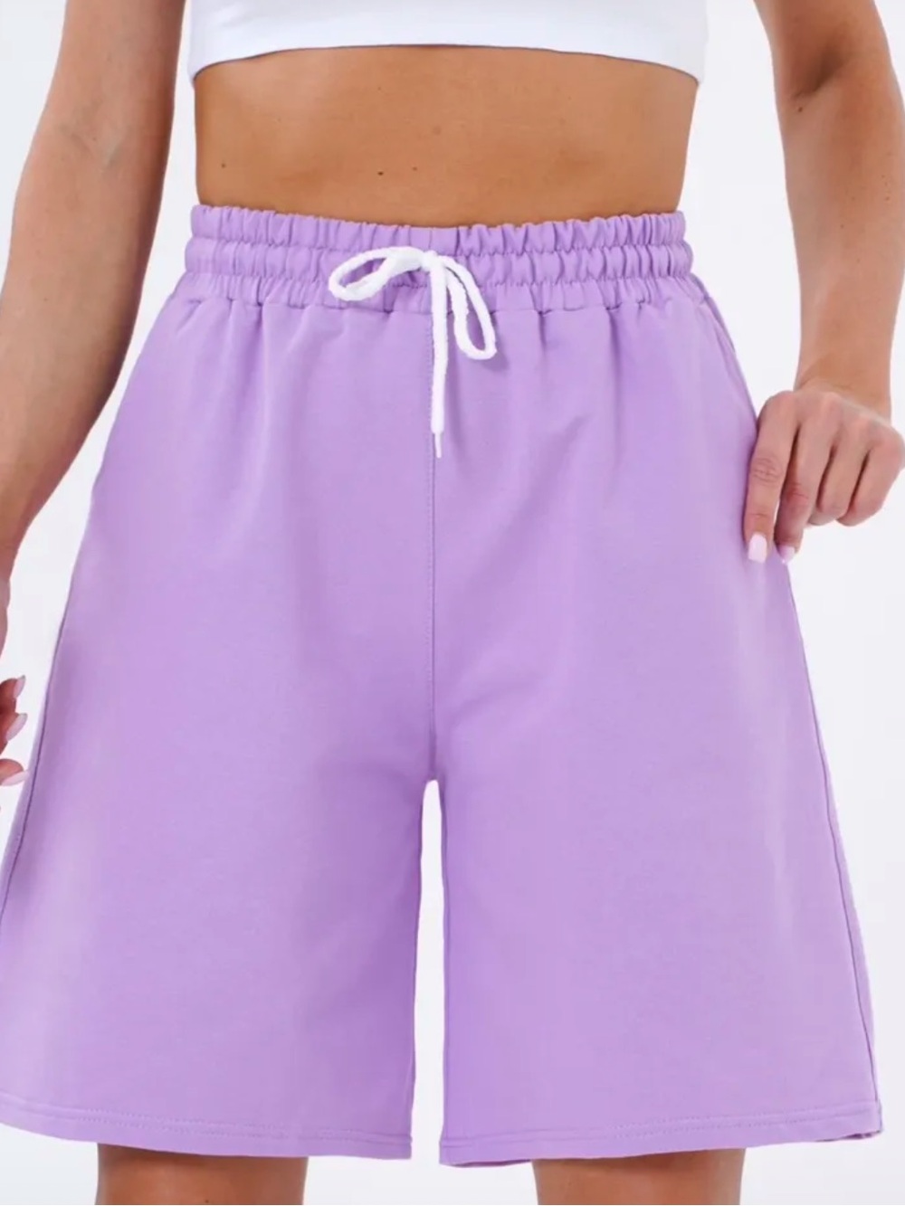 Good American Lavender High-Waist Drawstring Women’s Shorts! New S